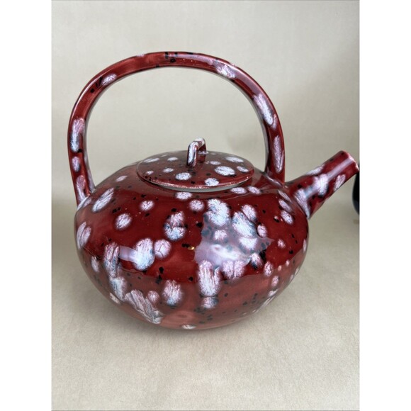 Handcrafted Studio‎ Art Pottery Teapot Red Glaze White & Black Speckles Ceramic - Picture 2 of 9
